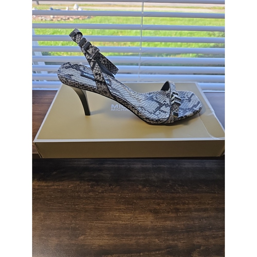 Michael Kors Snakeskin Print Strappy Heels Size 8.5 Ankle Strap Dress Sandal NEW